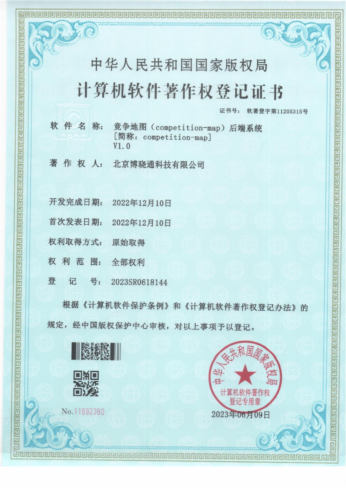 Software Copyrights - 竞争地图（competition-map）后端系统
